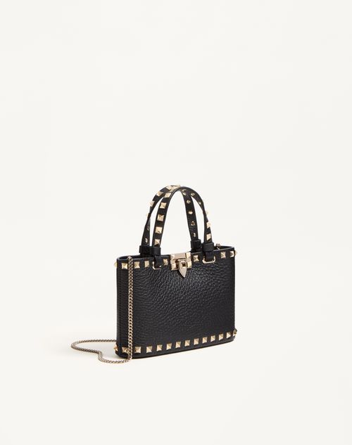 Valentino Garavani - Rockstud Mini Shopping Bag In Grainy Calfskin - Black - Woman - Totes